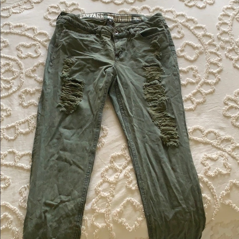 Olive Green Ripped Jeans